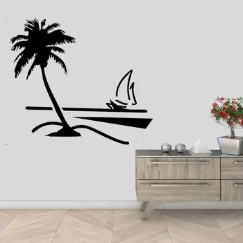 

Sailboat Coconut Palm Tree Sticker Decal Nature Trees Home Bedroom Decoration Removable A001912