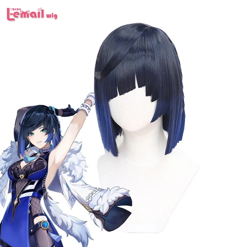 L-email Wig Synthetic Hair Game Genshin Impact Yelan Cosplay Wig 35cm Mixed Color Straight Heat Resistant Women Cosplay Wigs