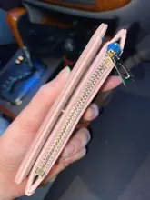 Billeteras de cuero para mujer, Mini monedero con broche, portatarjetas sólido, billeteras cortas a la moda, billetera con cremallera pequeña
