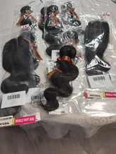 Extensiones de cabello humano con ondas corporales, cierre de encaje, cabello brasileño Remy, ondulado, 3/4 mechones con cierre, extensión de 30 pulgadas