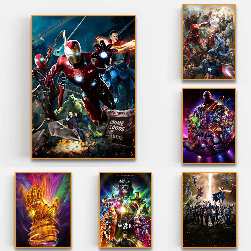 Marvel Avengers End Game Poster Thanos Picture Prints Comic Cartoon Effect Spuerhero Wall Art Canvas Paintings Room Home Decor