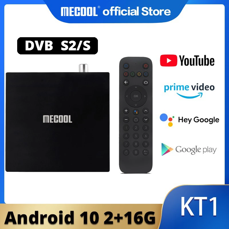 MECOOL KT1 TV Receiver 4K Satellite Decoder Amlogic S905X4 Netflixs Android TV 10 DVB-S2 Google Italy Spanish TV BOX super box tv