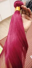 Mechones rojos con cierre, 1B99J color borgoña, cabello humano liso brasileño, 3 mechones con cierre, cabello humano Remy tejido