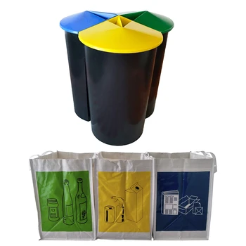 

Pack trash can 40 liters in 3 compartments black color 20x12x12 cm with 3 bags recycling large capacity