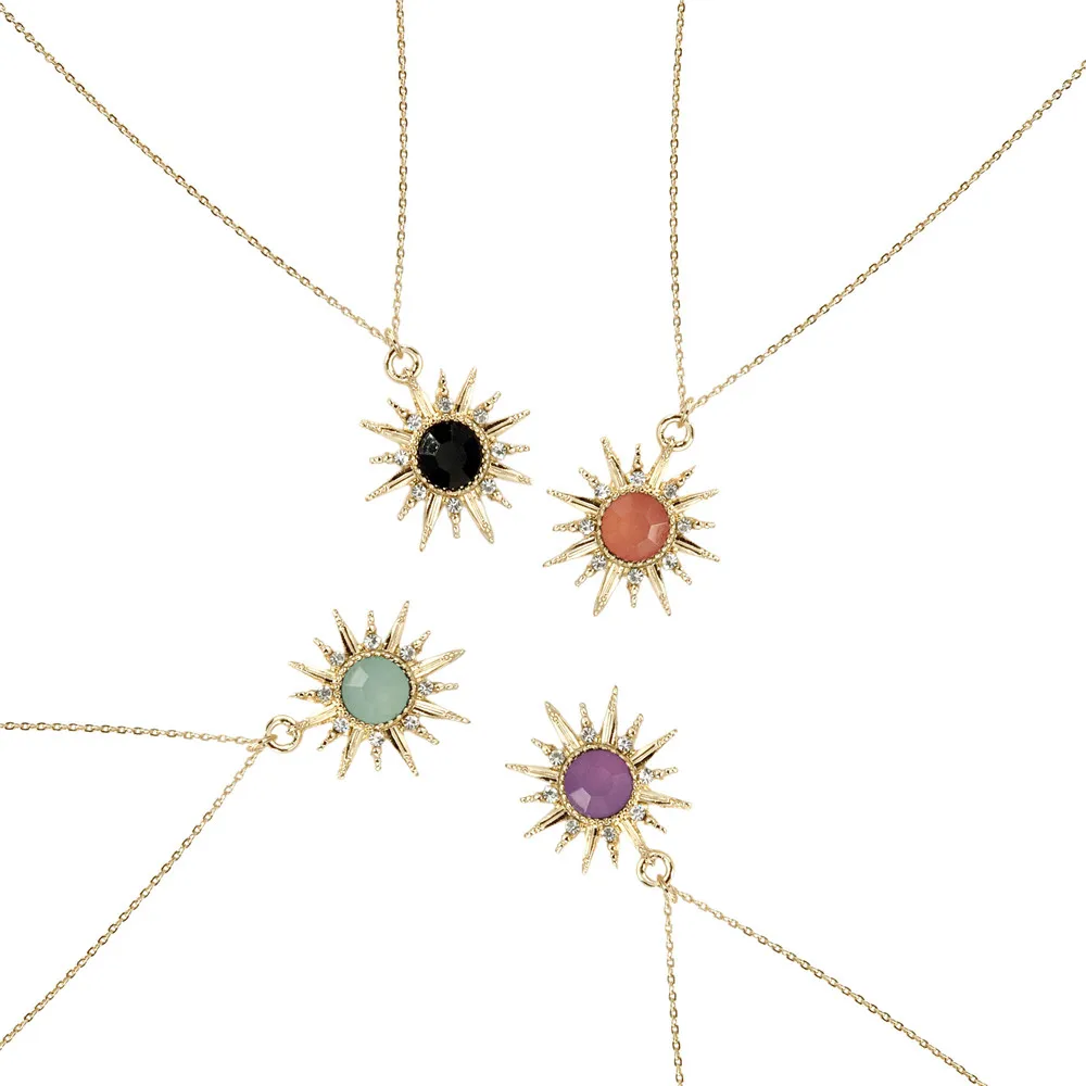 New Design High Quality Necklace Colorful Acrylic Stone Sun Shape Pendant Necklace for Women Modern Female Jewelry
