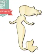 Русалка дерево вырезанный-на заказ Выберите свой размер-лазерная резка Деревянные Художественные товары для рукоделия Настенный декор свадебный детский DCS0171