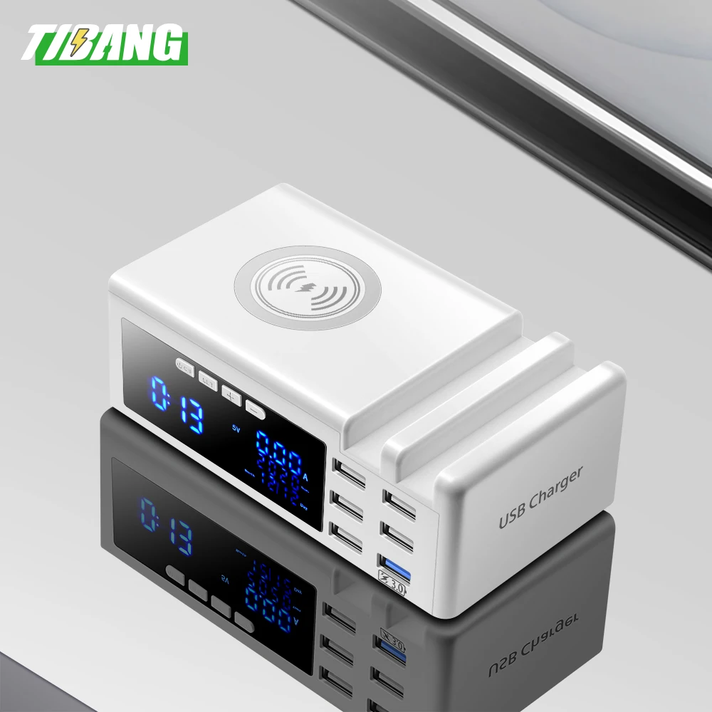 SUPER DEALS! 6 Ports LCD Qi Quick wireless Charger USB 3.0 Charger with stand QC 3.0 Portable Fast Charger For xiaomi huawei iPhone 12 Pro