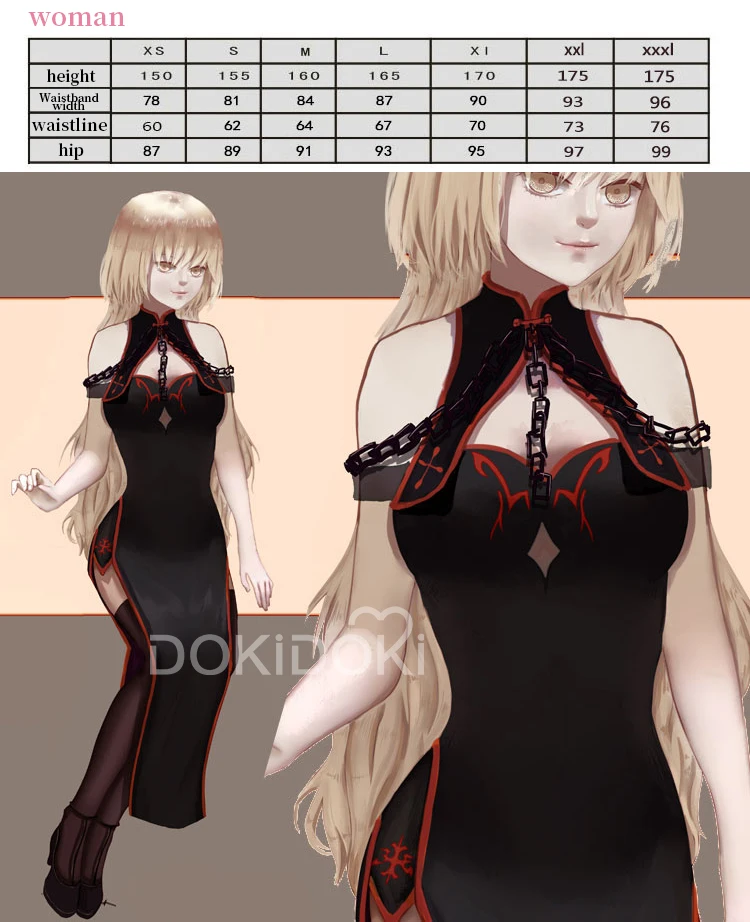 DokiDoki-R Fate/Grand Order Жанна д 'Арк альтер косплей костюм игра Fate Косплей Чонсам женское сексуальное черное платье костюм