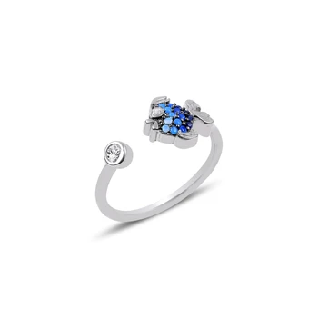 

KUTAYDAN Nano Blue Gradation Cubic Zirconia Adjustable Tall Fish Ring 925 Sterling Silver