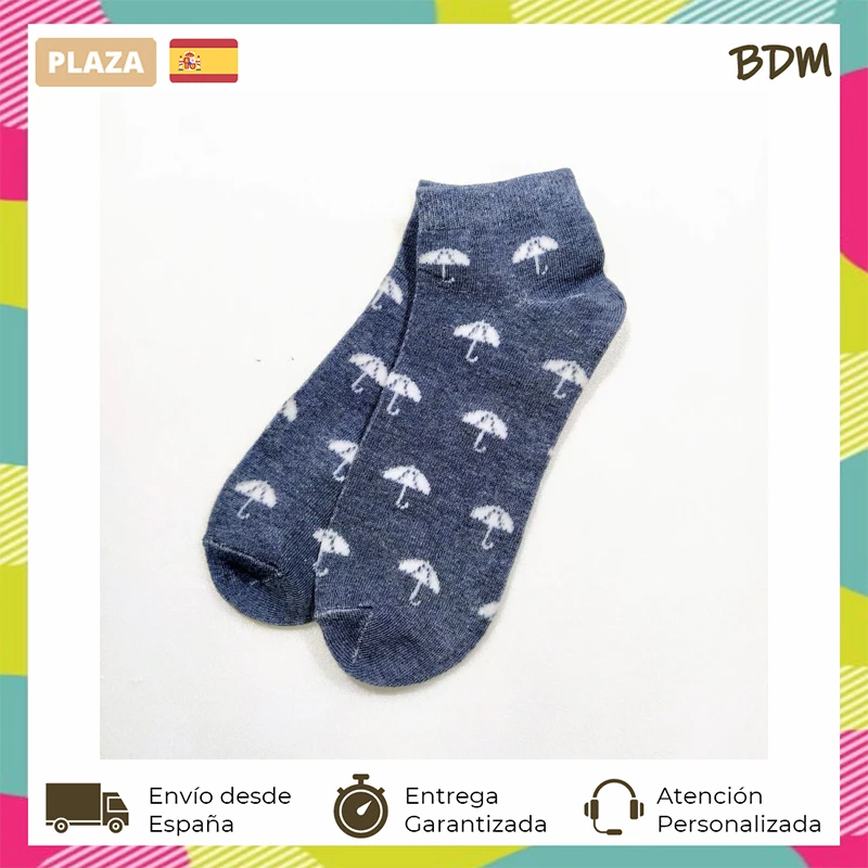 BDM Calcetín corto para mujer y hombre, talla 35 40 colores 100% color azul con paraguas|Calcetines de hombres| AliExpress