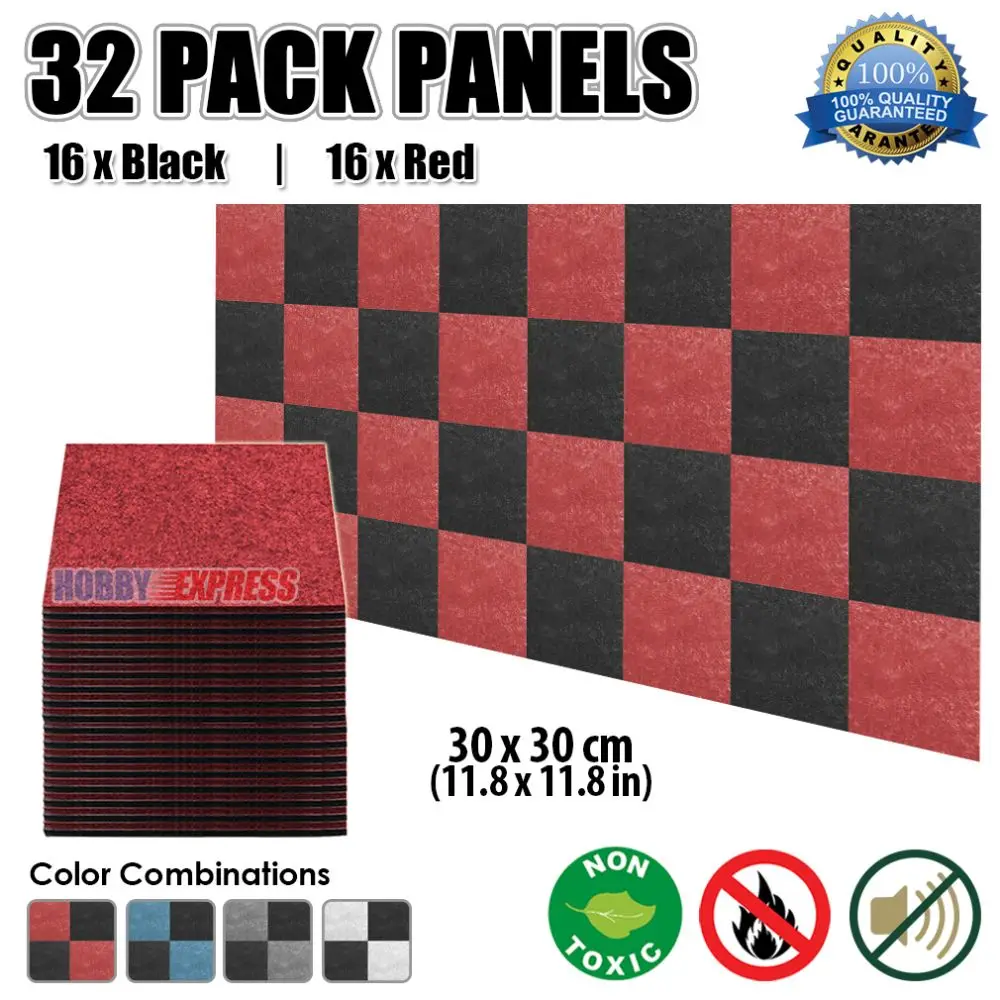 32 pcs Black - Red Arrowzoom Звукопоглощающая полиэфирная ткань 11,8x11," студийная звукоизоляция акустические стеновые панели сочетание цветов KK1093 - Цвет: 32 pcs Black - Red