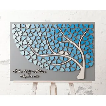 

Personalize Blue Vintage 3D Wedding Guest Book Tree of Hearts Wedding Bridal shower Guestbook Wooden Tree of Life Wedding Gift