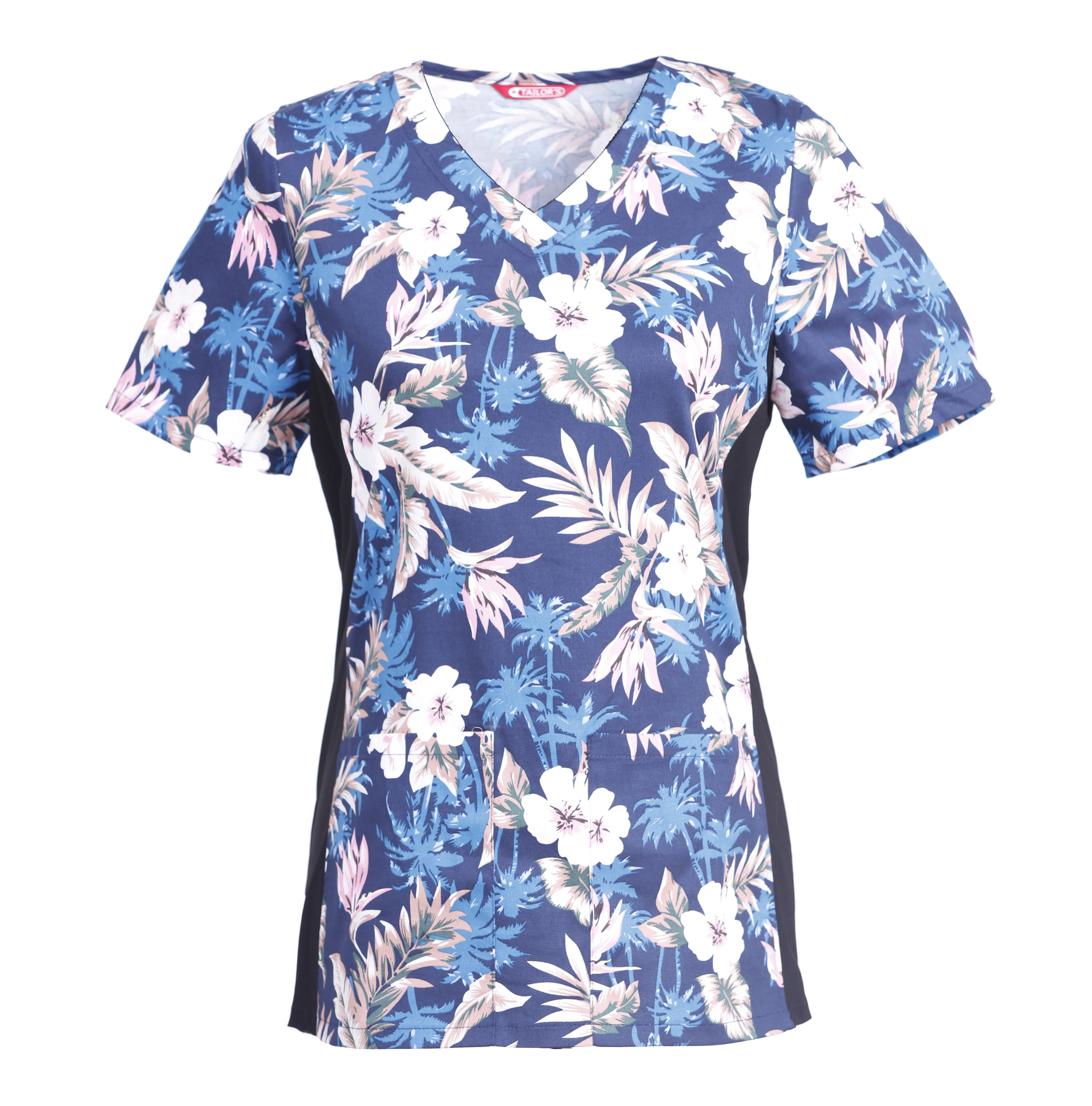 Women's Print Scrub Top Nursing Uniform Blouse Short Sleeve Working Top ...