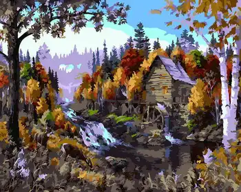 

Drawing on wood by numbers (24 colors) 40x50 cm "mill in the autumn forest" Red Cat awd054
