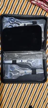 Conjunto de tijeras para cuidado de mascotas, corte recto, corte de dientes, tijeras de hueso de pescado, color azul, 7,0 pulgadas