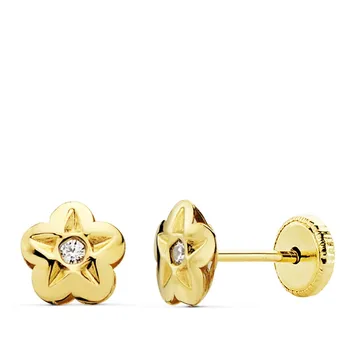 

Earrings 18k gold flower 6mm. Center cubic zirconia [AB4715]