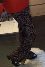 Sweetown marrón leopardo Y2K Joggers de cintura alta pantalones doble capa de red E chica estética Pantalones mujer pantalones de chándal