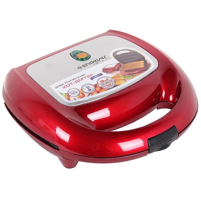Электрический хот-доггер Endever Skyline SM-18 (мощность 750 Вт, автом. терморегулятор, нагревательной поверхности 23-13 см, одновременная готовка 3 хот-дога, вафли, пирожки)