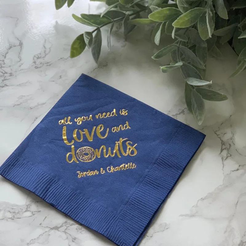 Personalized Wedding Napkins - All You Need is Love and Donuts Rehearsal Dinner Custom Engagement | Дом и сад