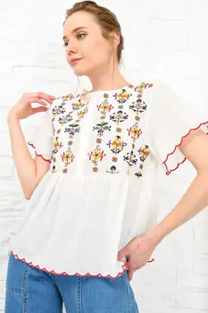 

Trend Alacati Style Women 'S Embroidery Embroidered Short Sleeve Blouse ALC-X4089