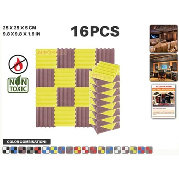 

Arrowzoom 16 pcs Pack Color Combination 9.8" x 9.8" x 1.9" Wedge Tile Studio Sound Absorbing Panel Acoustic Foam Treatment