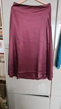 Satin Skirts Silk Silver Women Waist Long Hight Mid-Calf Wine Smooth Glossy Soft Office Lady