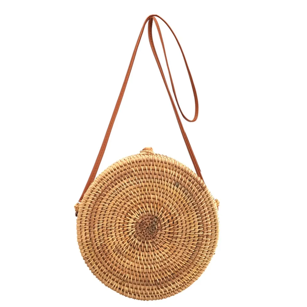 Женская летняя сумка из ротанга, круглая соломенная сумка ручной работы, наполовину круглая тканая пляжная сумка через плечо, круглая богемная сумка, bolsa feminina