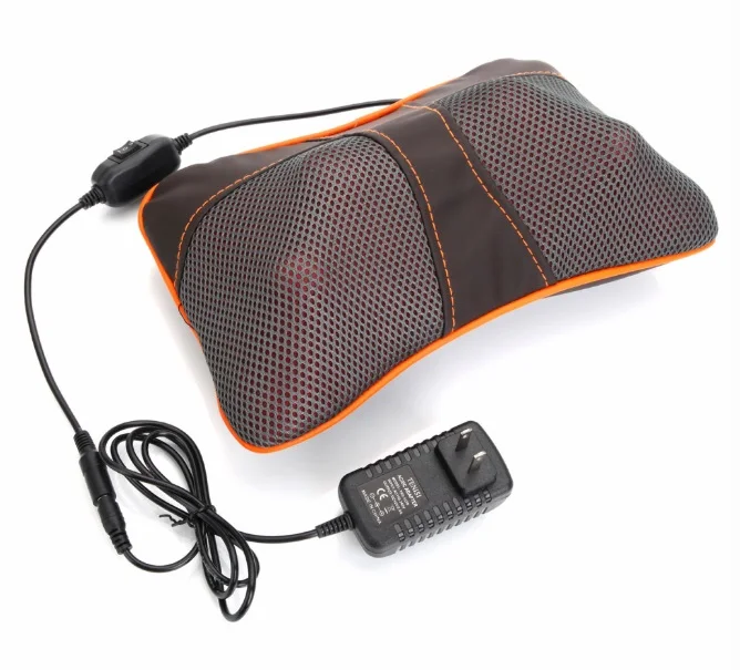 Массажная подушка с ИК-прогревом Massager Pillow 4 ролика(Серый с оранжевым