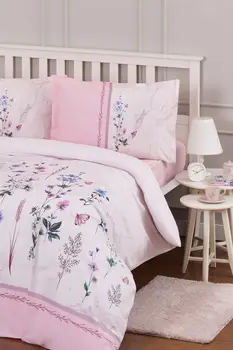 

Ozdilek Ranforce Wildy Blooms Soft Feel Hypoallergenic % 100 Cotton 4 Pieces Double Duvet Cover Set with Flat Sheet Pink
