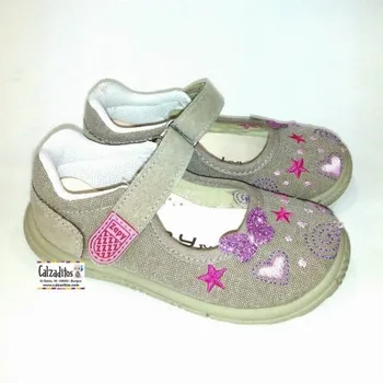 

Mary Janes canvas taupé with embroidery and velcro, Lonettes Dobsons.com for girls
