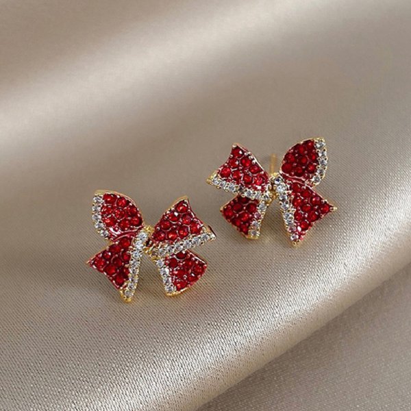 Red Rose Rhinestone Stud Earrings For Women Butterfly Angel Wings Pearl Flowers Earring Bride Wedding Engagement Jewelry