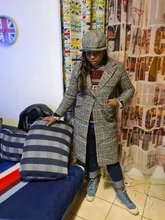 Plaid Coat Pocket-Jackets Cashmere Autumn Winter Long Women Outwear Warm Thickness Casual