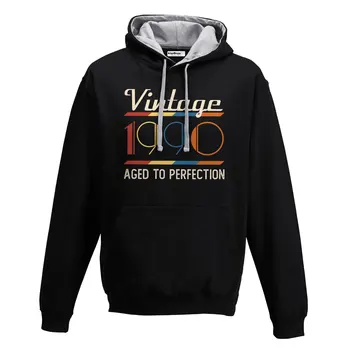 

Hood Sweatshirt Two-Color Birthday 30 Years Vintage Old School 1990 Aged To Perfection S black-gray