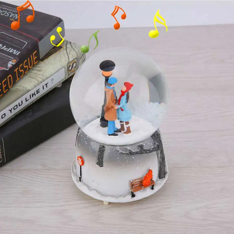 

LORONZ Couple Snow Scene Music Ball Novelty Night Light Musical Snow Globe Music Box Ornament Gift for Christmas Valentine's Day