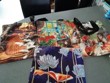 Bolso de mano con estampado de gato y pintura al óleo personalizada para mujer, bolsa de compras reutilizable de lino, para comestibles, 2020