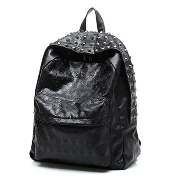 

2020 Women Big Good Leather Backpack Rivet Daily skull Black Backpack For Teenager Girls Schoolbag Casual Travel Rucksack school