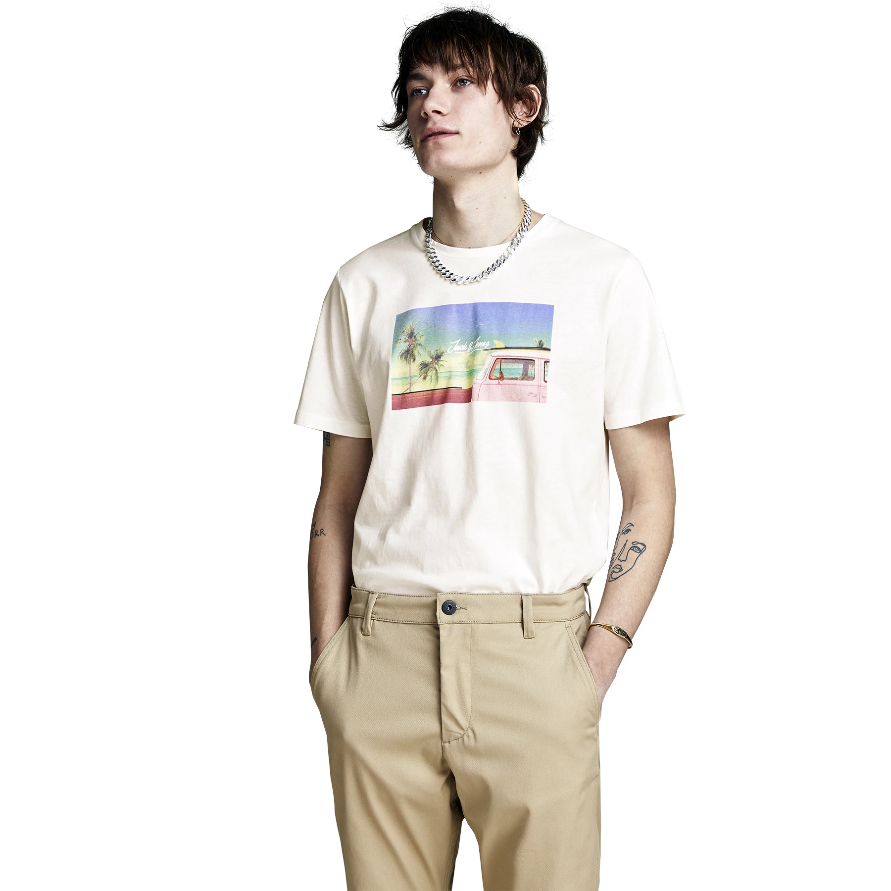 Футболка с круглым вырезом и принтом Jack& Jones Originals Jorhotel 12152660 - Цвет: Крем