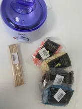 Mini máquina eléctrica de Calentador de fusión de cera, 4 bolsas de granos de cera, 10 pegatinas símil madera, máquina de depilación, Kit de depilación, Calentador de cera