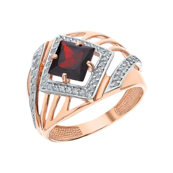 

Gold ring with cubic zirconia and Garnet sunlight sample 585