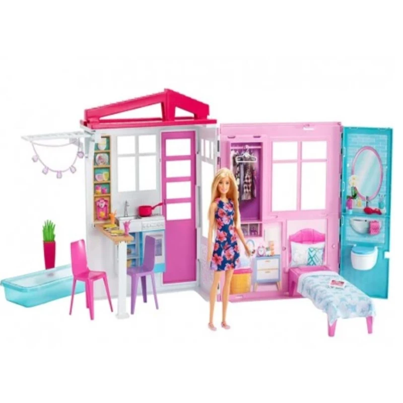 Barbie Serie Huis Ingericht Met Keuken Zwembad Slaapkamer En Wastafel Met Blonde Pop|Poppen| - AliExpress