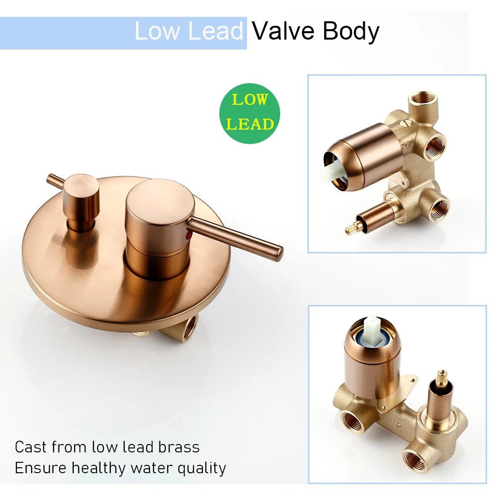 Shower Set Bathroom Shower Faucet Brushed Rose Gold Smesiteli Brass 3 Way Diverter Valve Kit Hot & Cold Mixer Tap Tub Spout Hand Spray