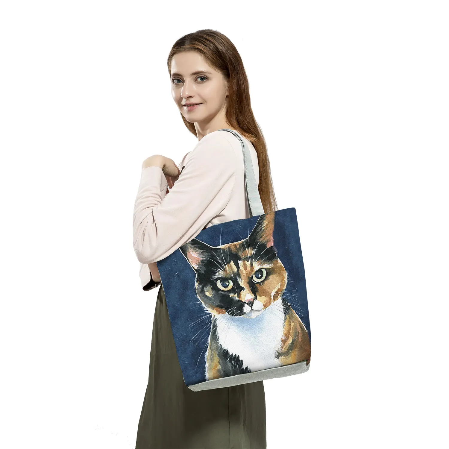 Black Cat Print Animal Art Painting Shopping Hand Bag Women Shoulder Bag Eco Outdoor Tote Shopper Bag for Boutique Eco Reusable women's bags big