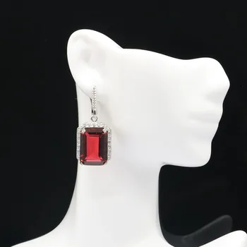 

37x16mm Popular Style 18x13mm Created Raspberry Rhodolite Garnet High Quality Zircon Luxury Daily Wear Silver Earrings