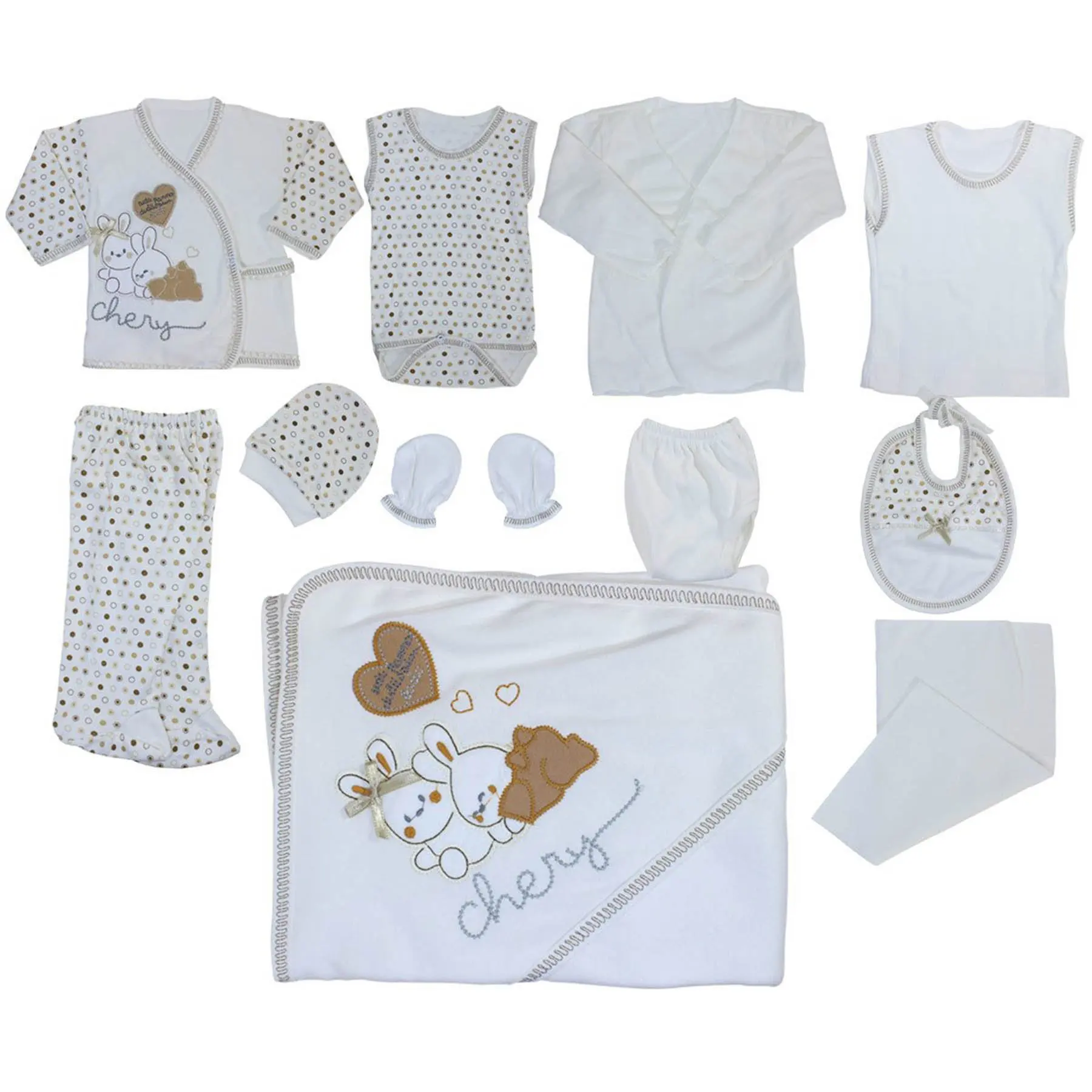 

Chery Brown Heart Rabbit Polka Dot 11 Piece Hospital Output Set