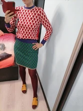 Las mujeres nuevo Vintage hoja de Jacquard cálido suéteres de manga larga o-Cuello Lurex jerséis de Navidad de punto otoño Tops Retro C-014