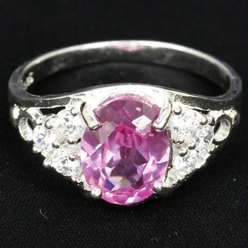 

19x10mm SheType 2.4g Real Pink Sapphire Violet Tanzanite Green Amethyst CZ Gift For Ladies 925 Solid Sterling Silver Rings