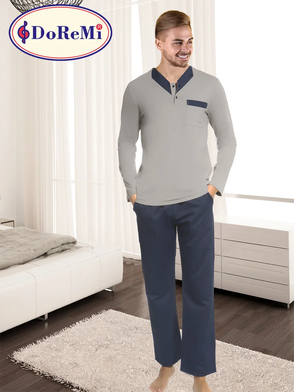 2 Pieces Sleepwear Set for Men-Nightgowns Pyjamas Sleepshirts Homewear Nightdress Top and Pant Night Wear Pajamas