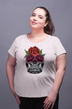 

Angemiel Wear Skull And Flower White Women Cotton Large Size T-Shirt