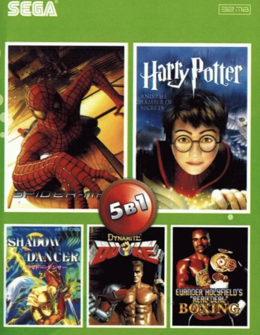 Картридж 16-bit сборник 5в1 Harry Potter 2 Spider Man Dynamite Duke Shadow Dancer Boxing для SEGA MEGA DRIVE MD2