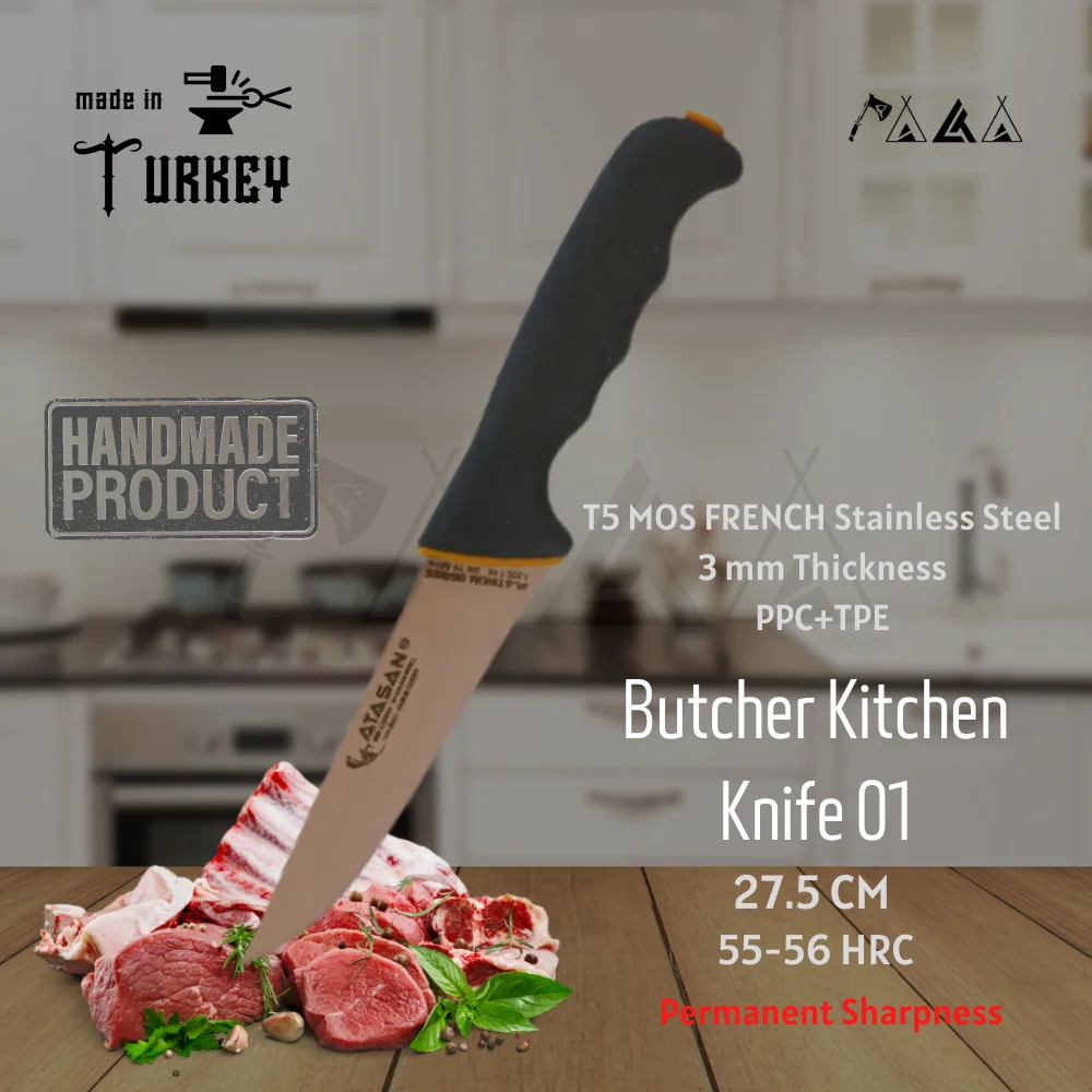 

ATASAN Platinium Series Butcher Kitchen Knife 01 Handmade High Quality Professional Stainless Steel Steak Meat Knife Turkish2021